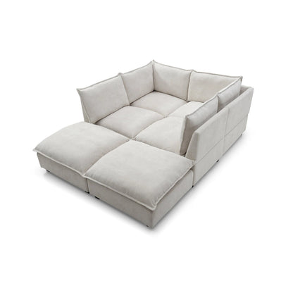 Canapé d'angle modulable 6 places en forme de U beige avec pouf