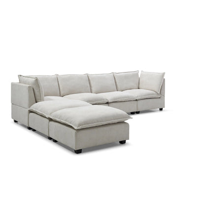 Canapé d'angle modulable 6 places en forme de U beige avec pouf