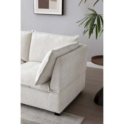 Canapé d'angle modulable 6 places en forme de U beige avec pouf