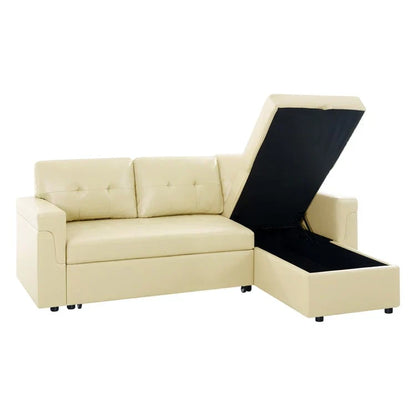 Canapé d'angle réversible convertible avec lit gigogne, méridienne de rangement et pieds durables