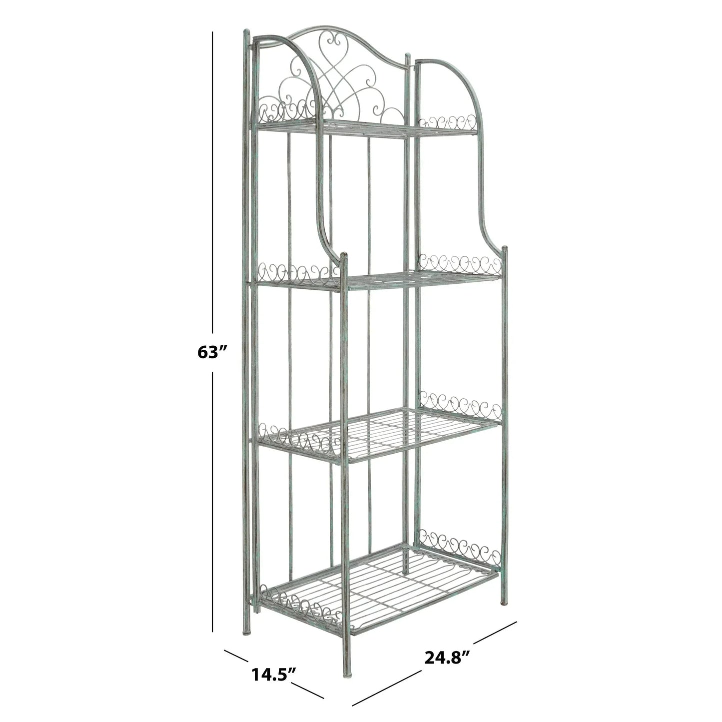 SAFAVIEH Bryn Étagère de boulanger d'extérieur victorienne en fer forgé à 4 niveaux - 63,5 cm l x 38,1 cm P x 160 cm H - 25L x 15P x 63H