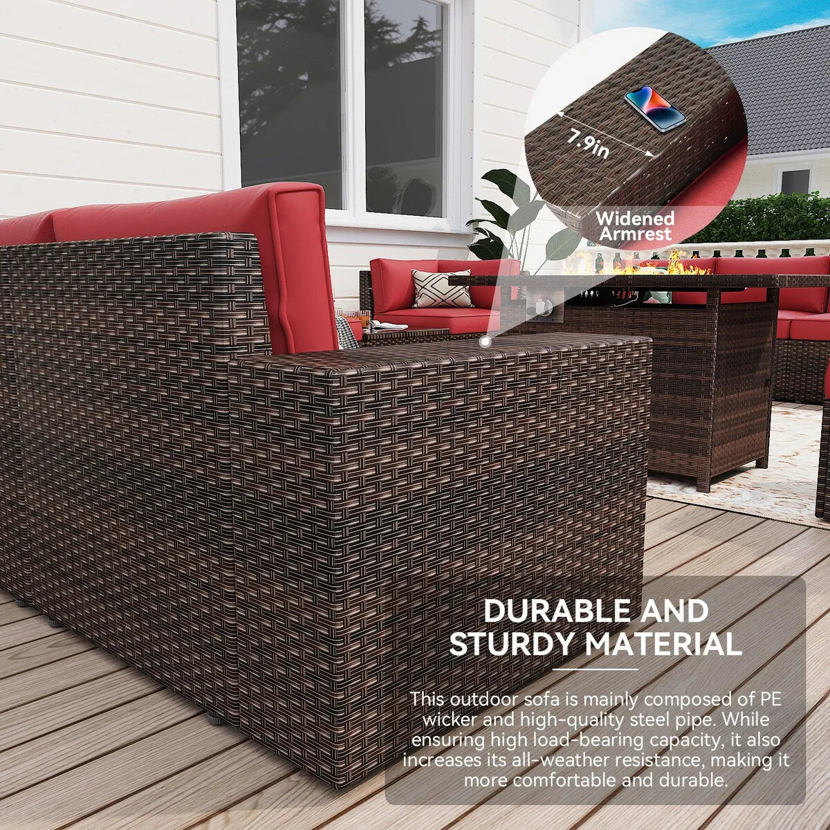 Ensemble de mobilier de jardin 13 pièces avec table brasero de 44 pouces