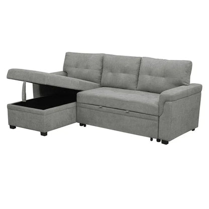 Canapé d'angle réversible convertible avec lit gigogne, méridienne de rangement et pieds durables