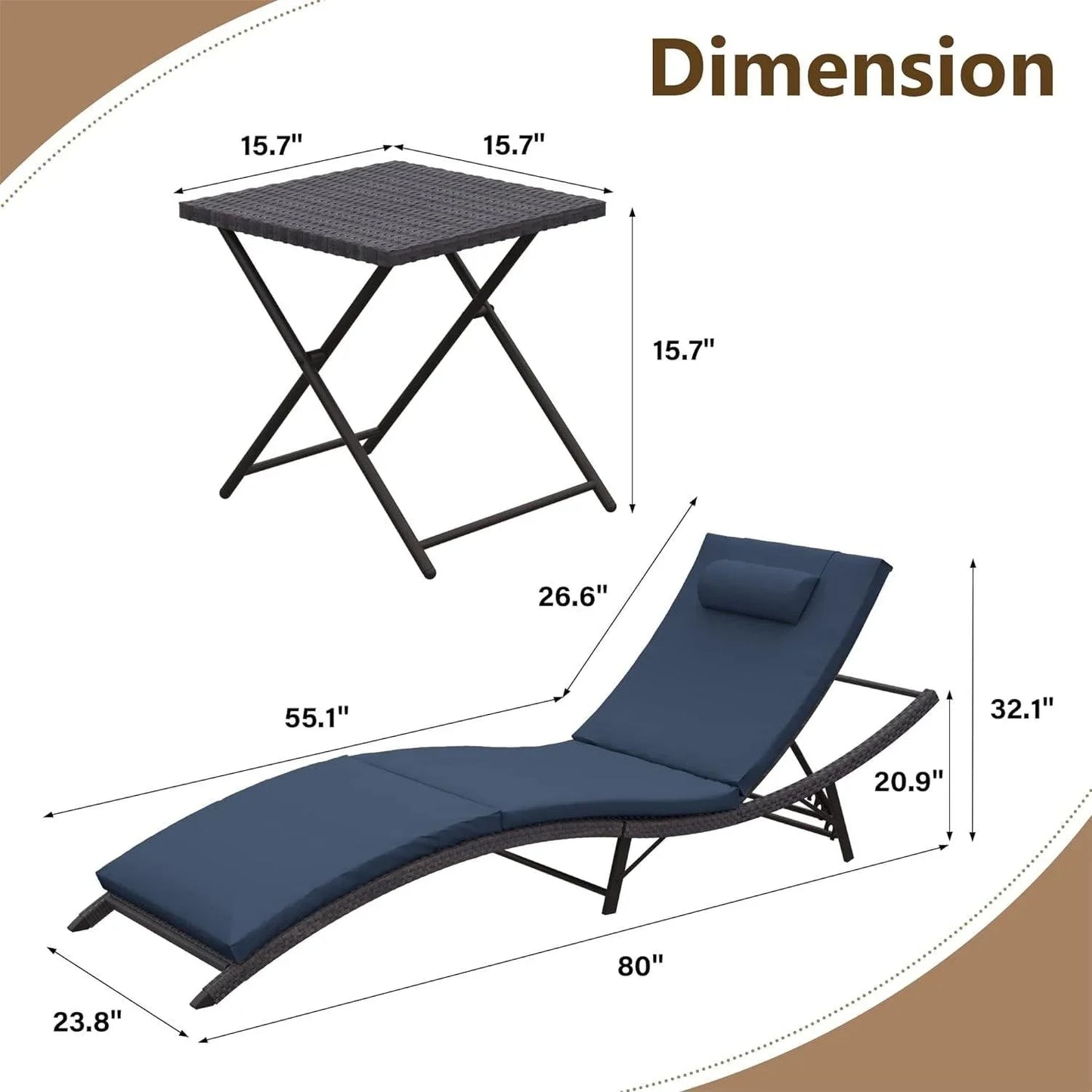 Ensemble de 3 chaises longues d'extérieur Kullavik