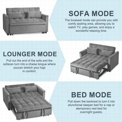 Causeuse futon moderne en velours avec dossier inclinable et poches, 2 places ??Gris foncé / Gris clair / Bleu / Noir