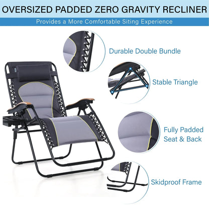 Fauteuil de relaxation zéro gravité XL surdimensionné rembourré avec accoudoirs plus larges et porte-gobelet réglable - N/A