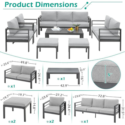 AECOJOY Ensemble de 7 Meubles de Jardin en Aluminium pour Extérieur