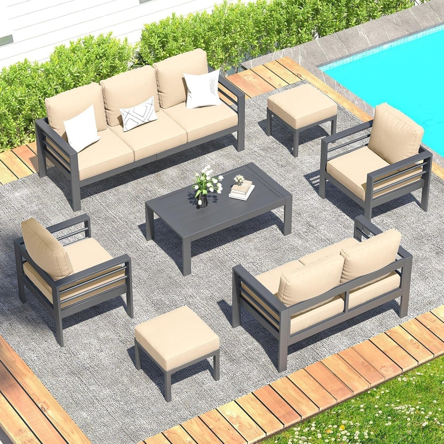 AECOJOY Ensemble de 7 Meubles de Jardin en Aluminium pour Extérieur