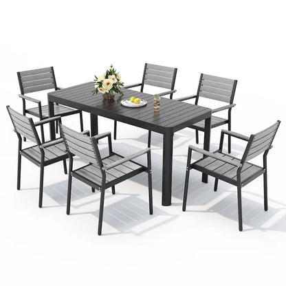 Ensemble de salle à manger extérieur 5/7 pièces en aluminium avec chaises empilables et table extensible