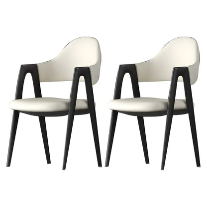 Chaise de salle à manger moderne en cuir à dossier ouvert et incurvé avec accoudoirs