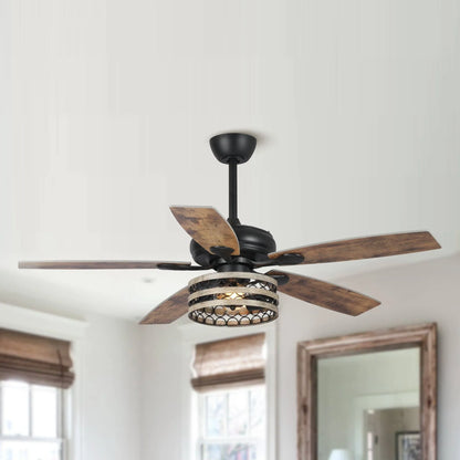 Ventilateur de plafond 52" Farmhouse Driftwood avec 5 pales, cage noire et télécommande