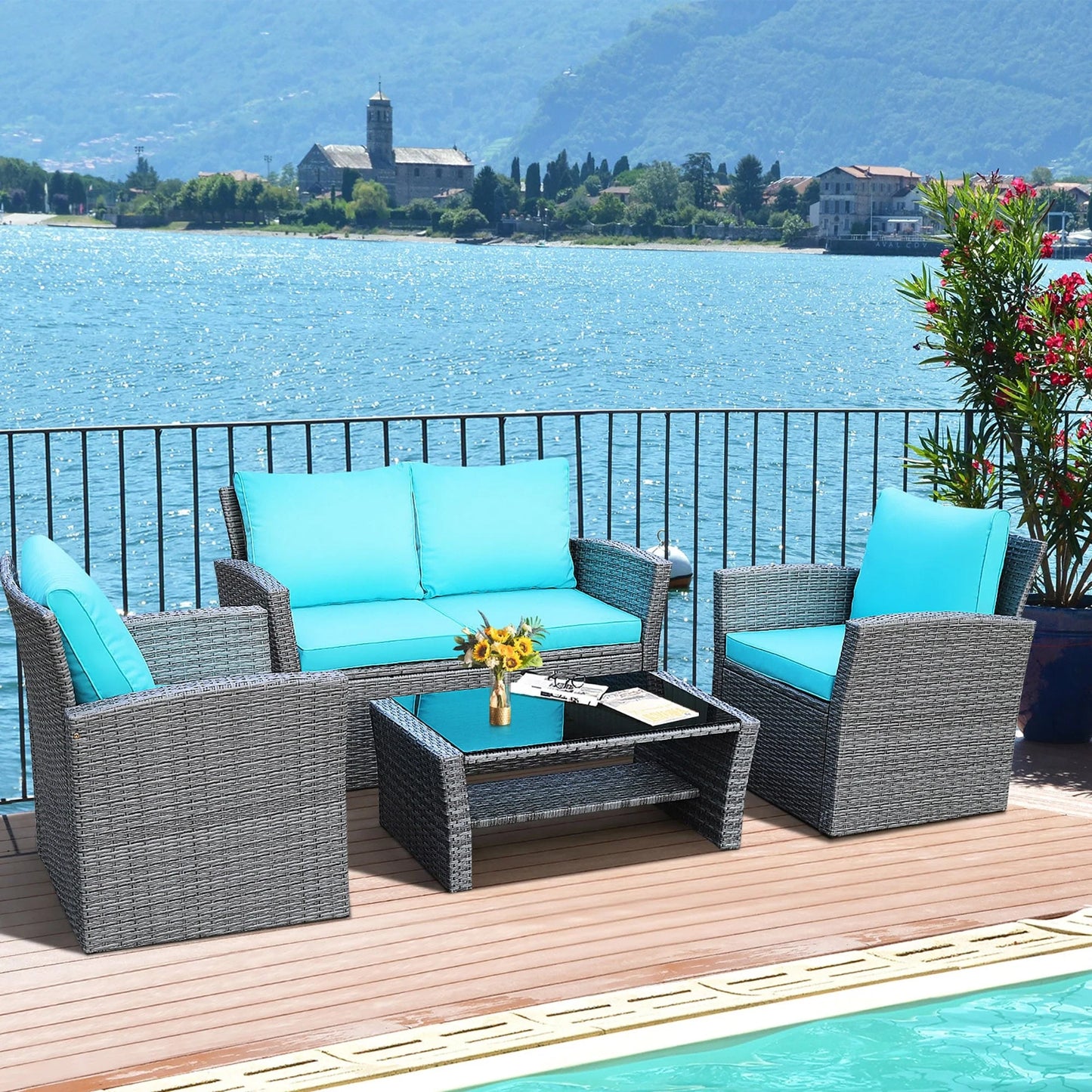 Ensemble de 4 pièces de canapé de patio avec table basse, salon de jardin