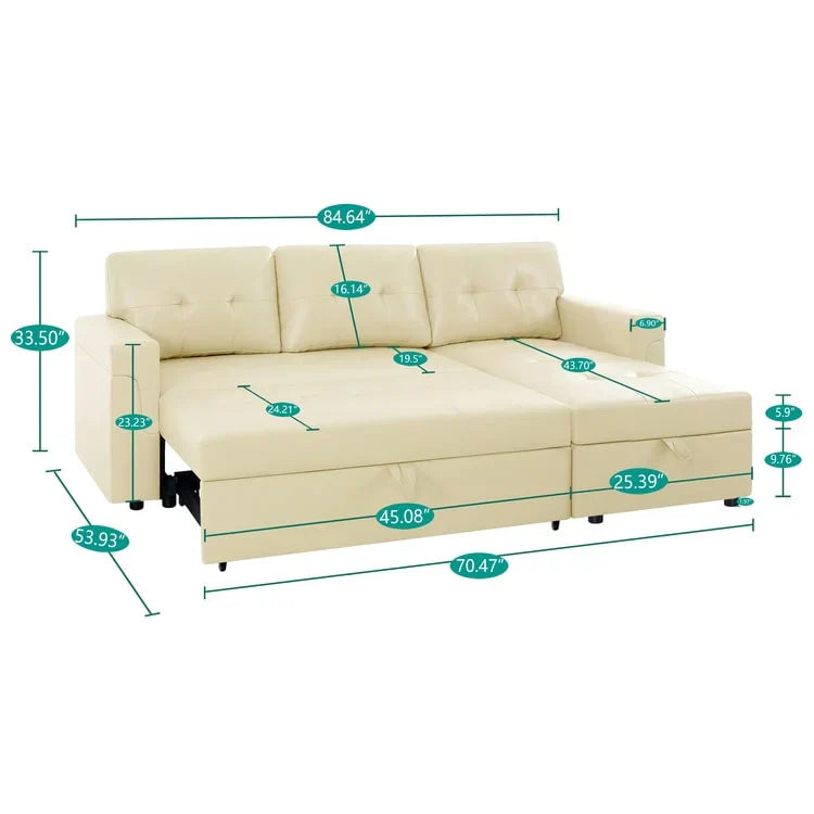 Canapé d'angle réversible convertible avec lit gigogne, méridienne de rangement et pieds durables