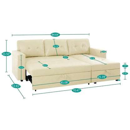 Canapé d'angle réversible convertible avec lit gigogne, méridienne de rangement et pieds durables