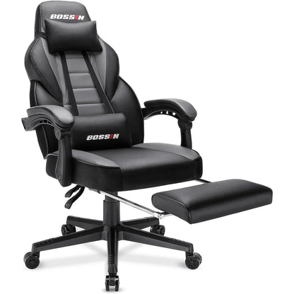 Chaise de jeu style course BOSSIN, fauteuil gamer grande taille 300 lb, chaise d'ordinateur à dossier haut