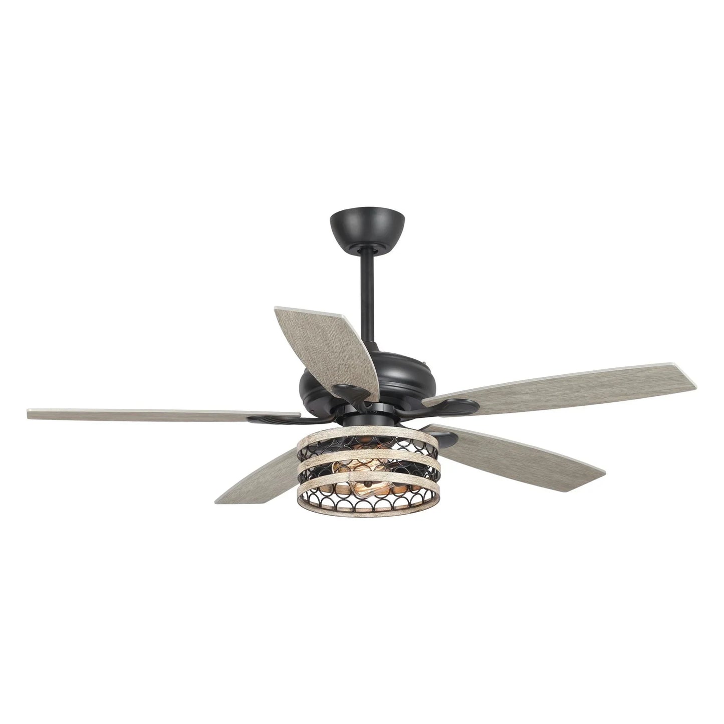 Ventilateur de plafond 52" Farmhouse Driftwood avec 5 pales, cage noire et télécommande