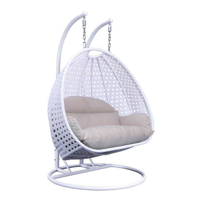 LeisureMod Fauteuil suspendu œuf 2 places avec support - Balançoire / hamac de patio en rotin osier pour extérieur/intérieur avec coussins
