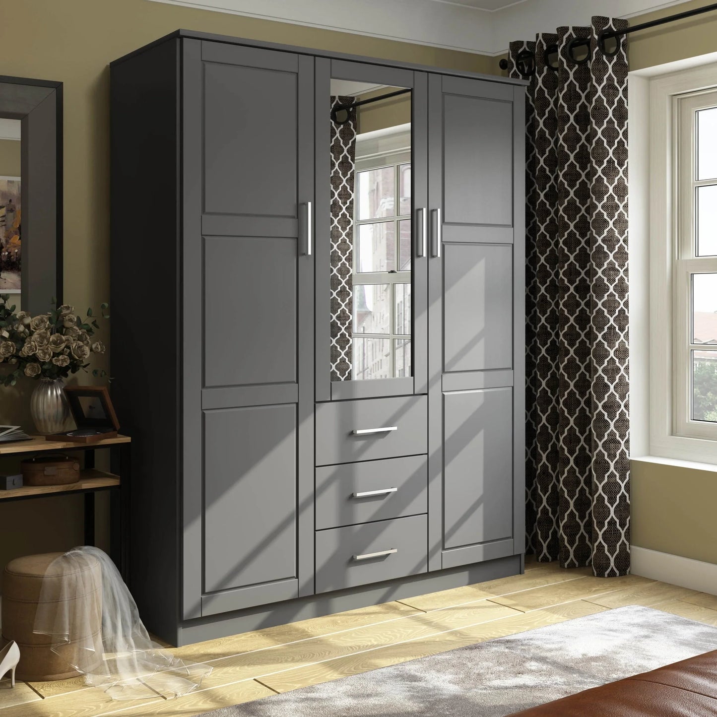 Palace Imports Armoire Cosmo 3 portes 100 % bois massif avec portes en bois massif ou portes miroir