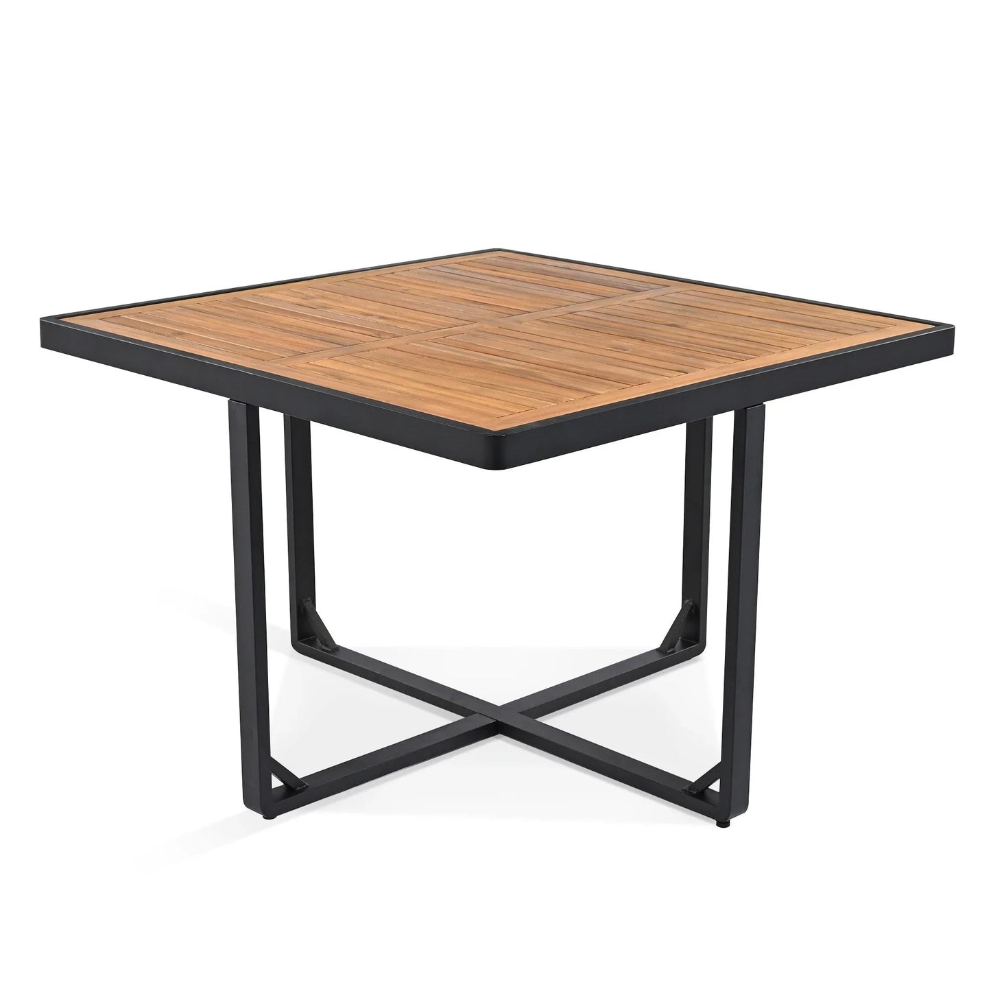 Ensemble de salle à manger d'extérieur 18 pièces en bois d'acacia, 8 chaises rembourrées, 8 poufs et 2 tables carrées