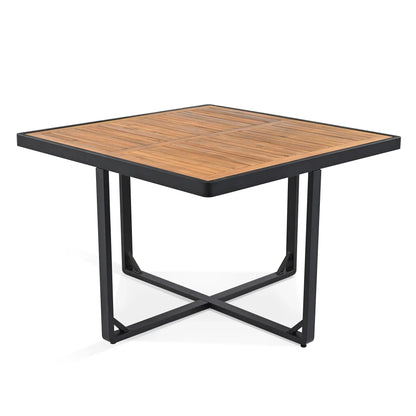 Ensemble de salle à manger d'extérieur 18 pièces en bois d'acacia, 8 chaises rembourrées, 8 poufs et 2 tables carrées