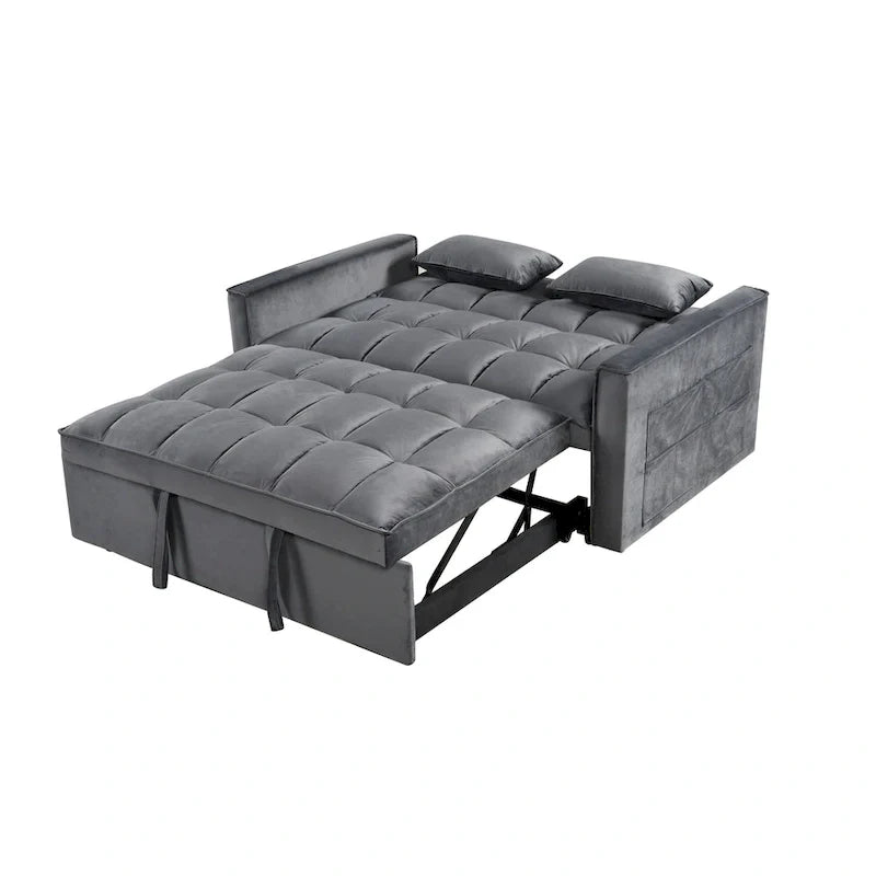 Causeuse futon moderne en velours avec dossier inclinable et poches, 2 places ??Gris foncé / Gris clair / Bleu / Noir