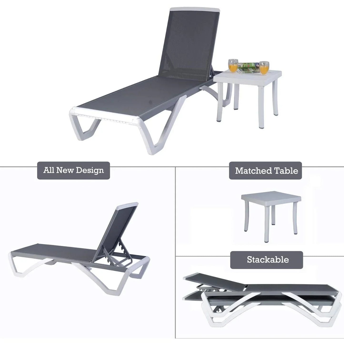 Kozyard Alan Chaise longue de patio inclinable et réglable, entièrement plate, en aluminium et résine de polypropylène