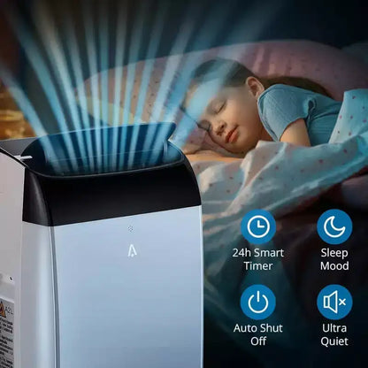 Climatiseur GustoWave 14000 BTU avec télécommande, unité de climatisation portable pour pièces jusqu'à 70 m², blanc/noir
