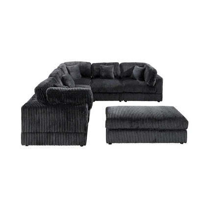 Canapé sectionnel modulaire en velours côtelé 6 pièces surdimensionné en forme de L, combinaison DIY
