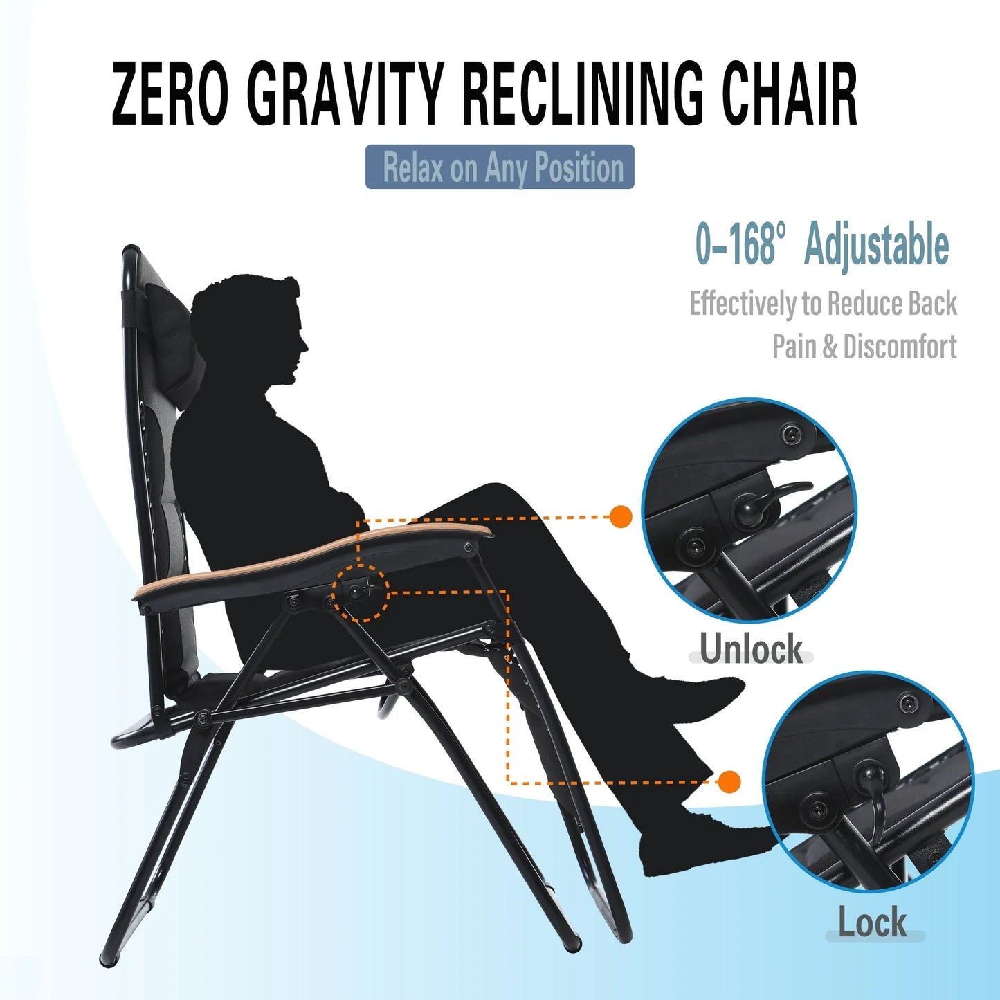 Fauteuil de relaxation zéro gravité XL surdimensionné rembourré avec accoudoirs plus larges et porte-gobelet réglable - N/A