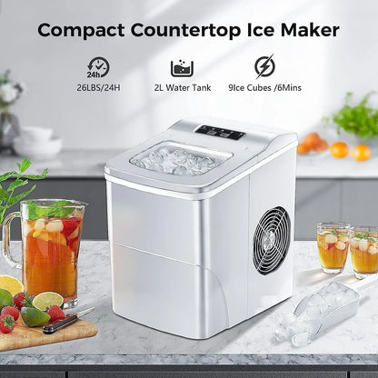 Machine à glaçons de comptoir, glaçons prêts en 6-8 minutes avec pelle et panier à glaçons