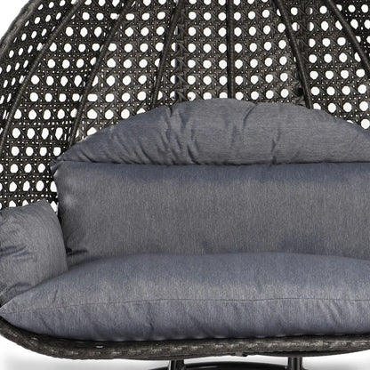 LeisureMod Fauteuil suspendu œuf 2 places avec support - Balançoire / hamac de patio en rotin osier pour extérieur/intérieur avec coussins