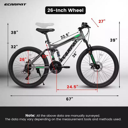 VTT Okak 26 pouces avec freins à disque, vélo adulte 21 vitesses avec cadre durable et double amortissement arrière, vélo pour le cyclisme sur route en ville