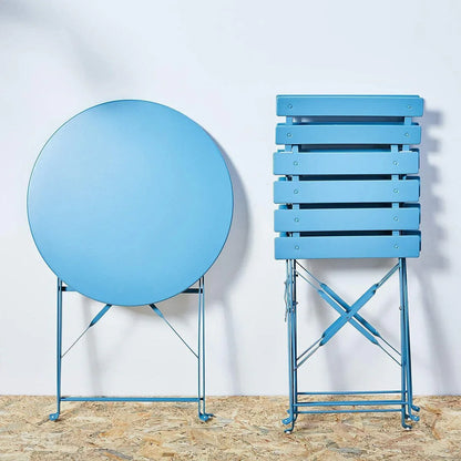 Ensemble bistrot pliant en métal 3 pièces, salon de conversation intérieur/extérieur résistant aux intempéries pour patio, cour, jardin