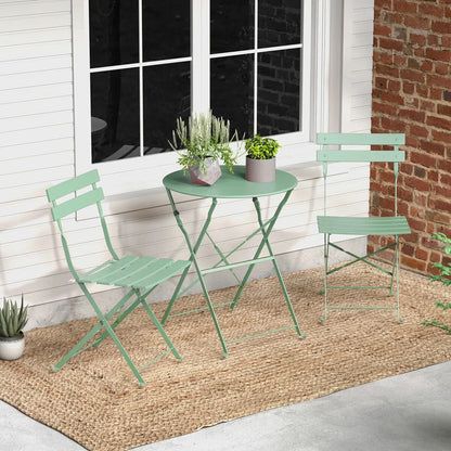 Ensemble bistrot pliant en métal 3 pièces, salon de conversation intérieur/extérieur résistant aux intempéries pour patio, cour, jardin