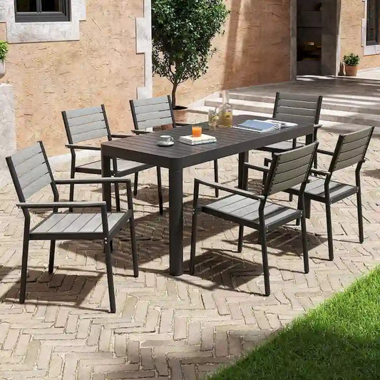 Ensemble de salle à manger extérieur 5/7 pièces en aluminium avec chaises empilables et table extensible