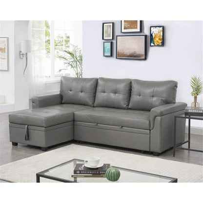 Canapé d'angle réversible convertible avec lit gigogne, méridienne de rangement et pieds durables