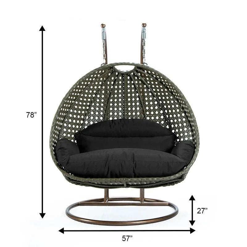 Fauteuil suspendu en forme d'œuf avec support métallique, cadre en osier et coussin – Beige / Bleu anthracite / Blanc / Bleu / Blanc antique / Marron / Toile, 2 places