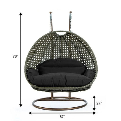 Fauteuil suspendu en forme d'œuf avec support métallique, cadre en osier et coussin – Beige / Bleu anthracite / Blanc / Bleu / Blanc antique / Marron / Toile, 2 places