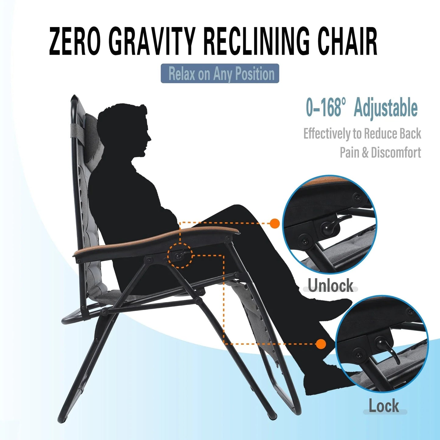Fauteuil de relaxation zéro gravité XL surdimensionné rembourré avec accoudoirs plus larges et porte-gobelet réglable - N/A