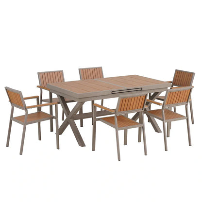 Ensemble de salle à manger d'extérieur extensible 7 pièces avec table extensible et 6 fauteuils
