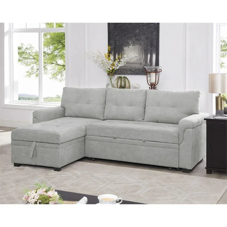 Canapé d'angle réversible convertible avec lit gigogne, méridienne de rangement et pieds durables