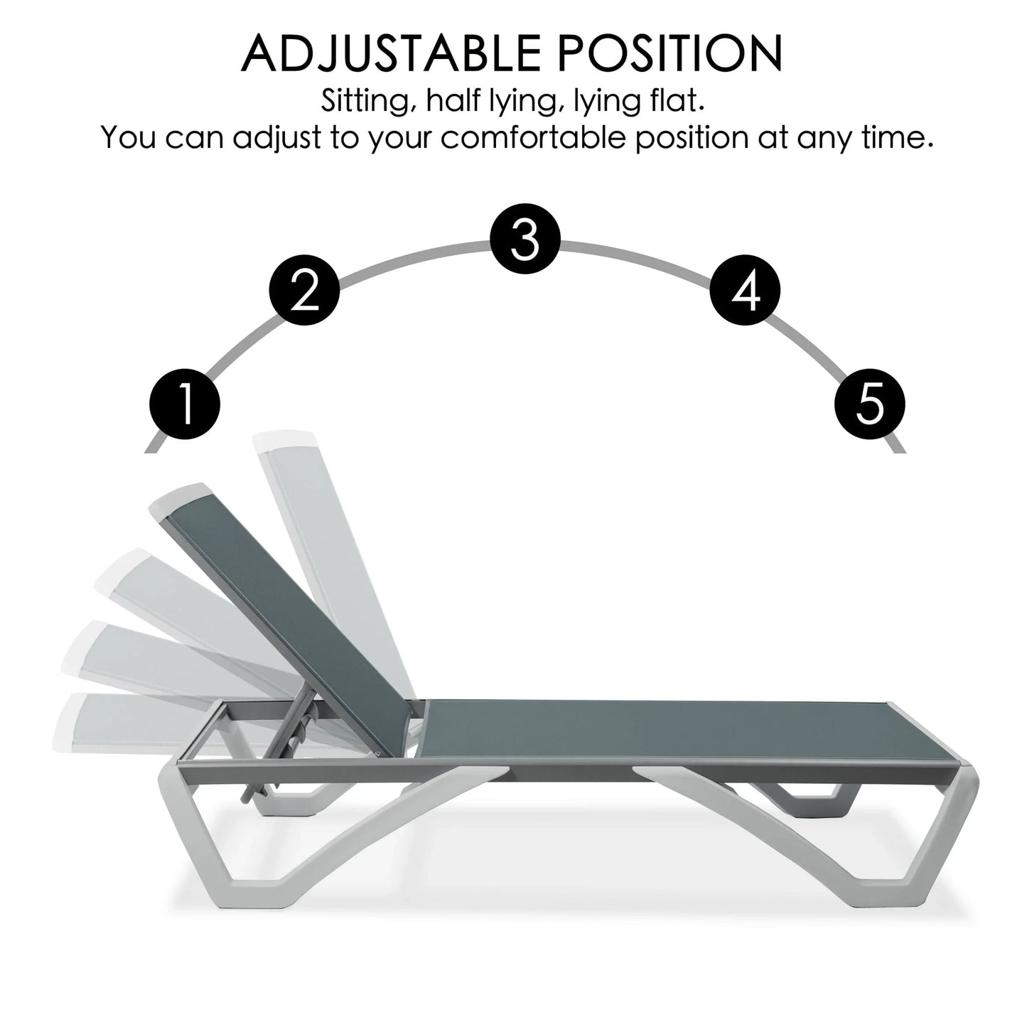 Kozyard Alan Chaise longue de patio inclinable et réglable, entièrement plate, en aluminium et résine de polypropylène