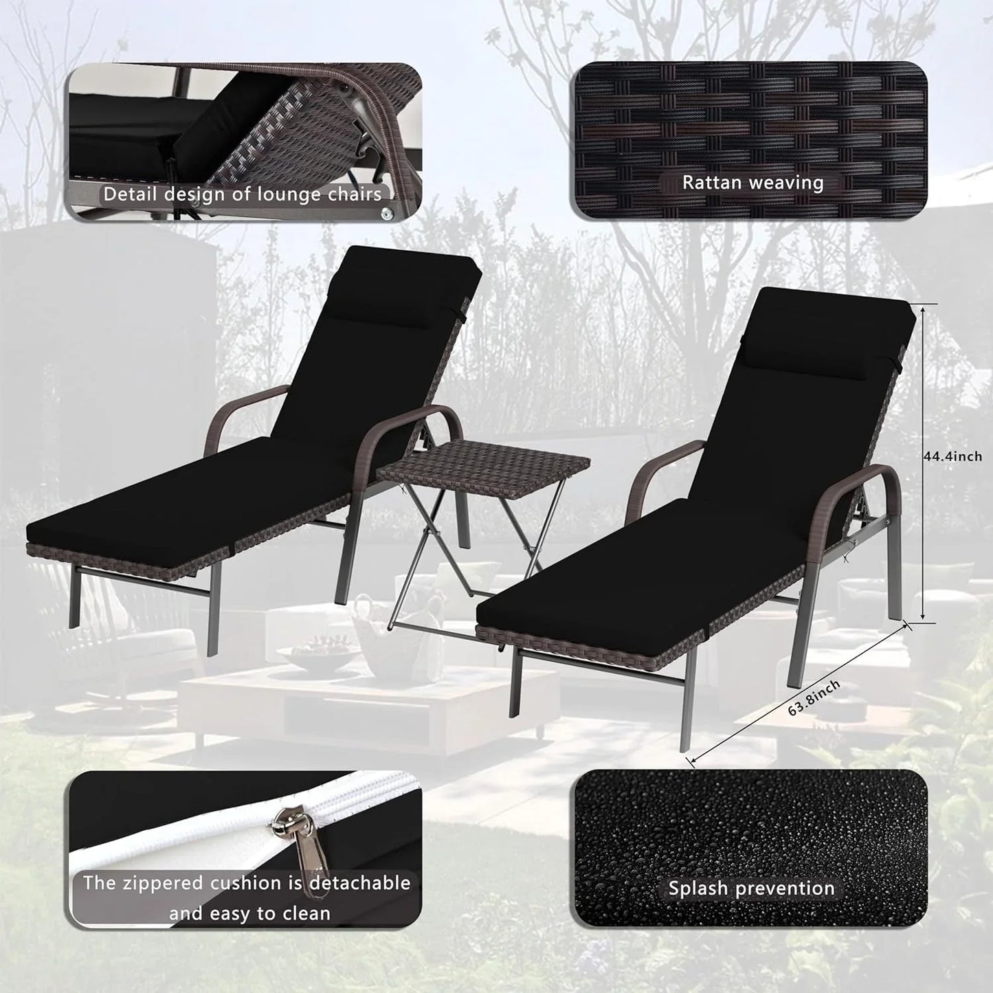 Ensemble de 3 chaises longues d'extérieur Kullavik