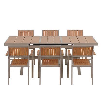 Ensemble de salle à manger d'extérieur extensible 7 pièces avec table extensible et 6 fauteuils