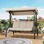 Balançoire de jardin convertible 2-en-1 à 3 places avec auvent réglable, lit de balançoire de patio avec support, coussins épais et porte-gobelets, pour jardin, cour ou porche