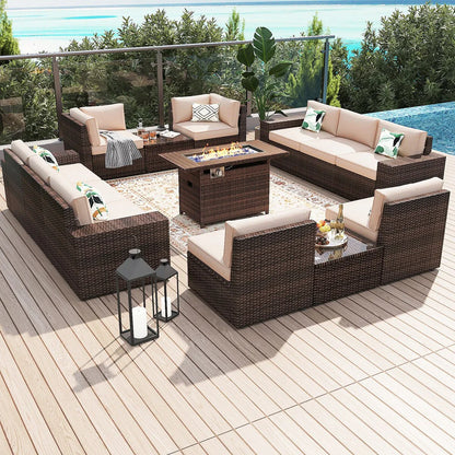 Ensemble de mobilier de jardin 13 pièces avec table brasero de 44 pouces