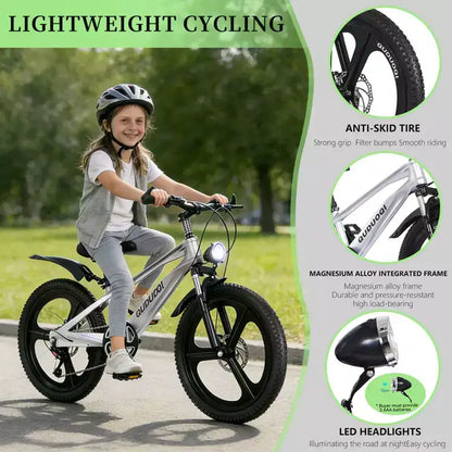 VTT NAYSAYE 20 pouces pour enfants avec transmission à 7 vitesses et cadre en alliage de magnésium pour garçons et filles âgés de 8 à 12 ans, 57.09*21.65*29.92