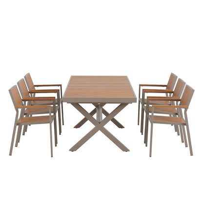 Ensemble de salle à manger d'extérieur extensible 7 pièces avec table extensible et 6 fauteuils