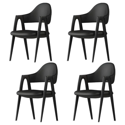 Chaise de salle à manger moderne en cuir à dossier ouvert et incurvé avec accoudoirs