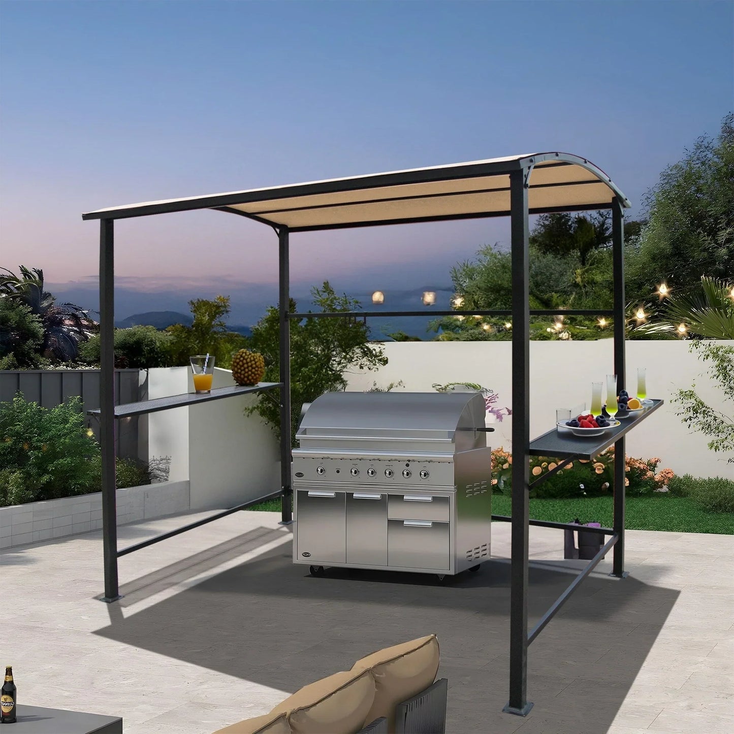 Abri barbecue en acier avec auvent, 1,5 x 2,4 m